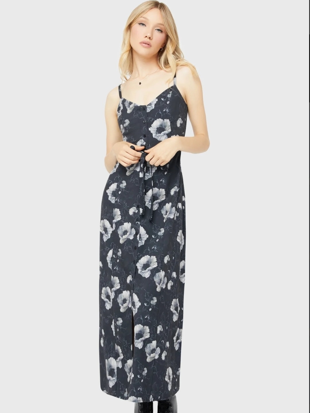 Killstar Black Floral Maxi Dress with White Blooms